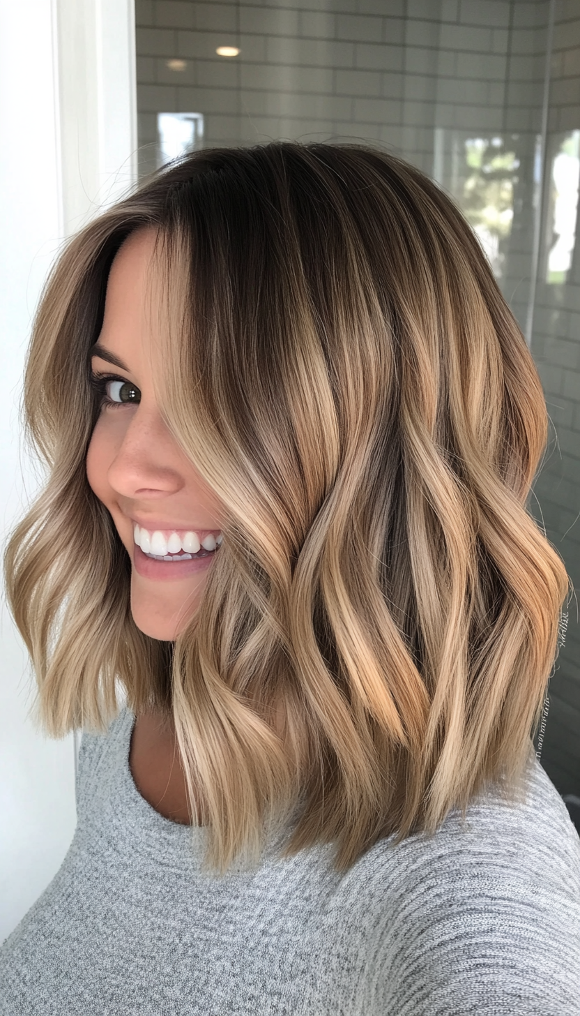 17. Shoulder-Length Blunt Cut with Honey Blonde Balayage (Medium Length Haircuts For Thick Hair) - Medium Length Haircuts For Thick Hair