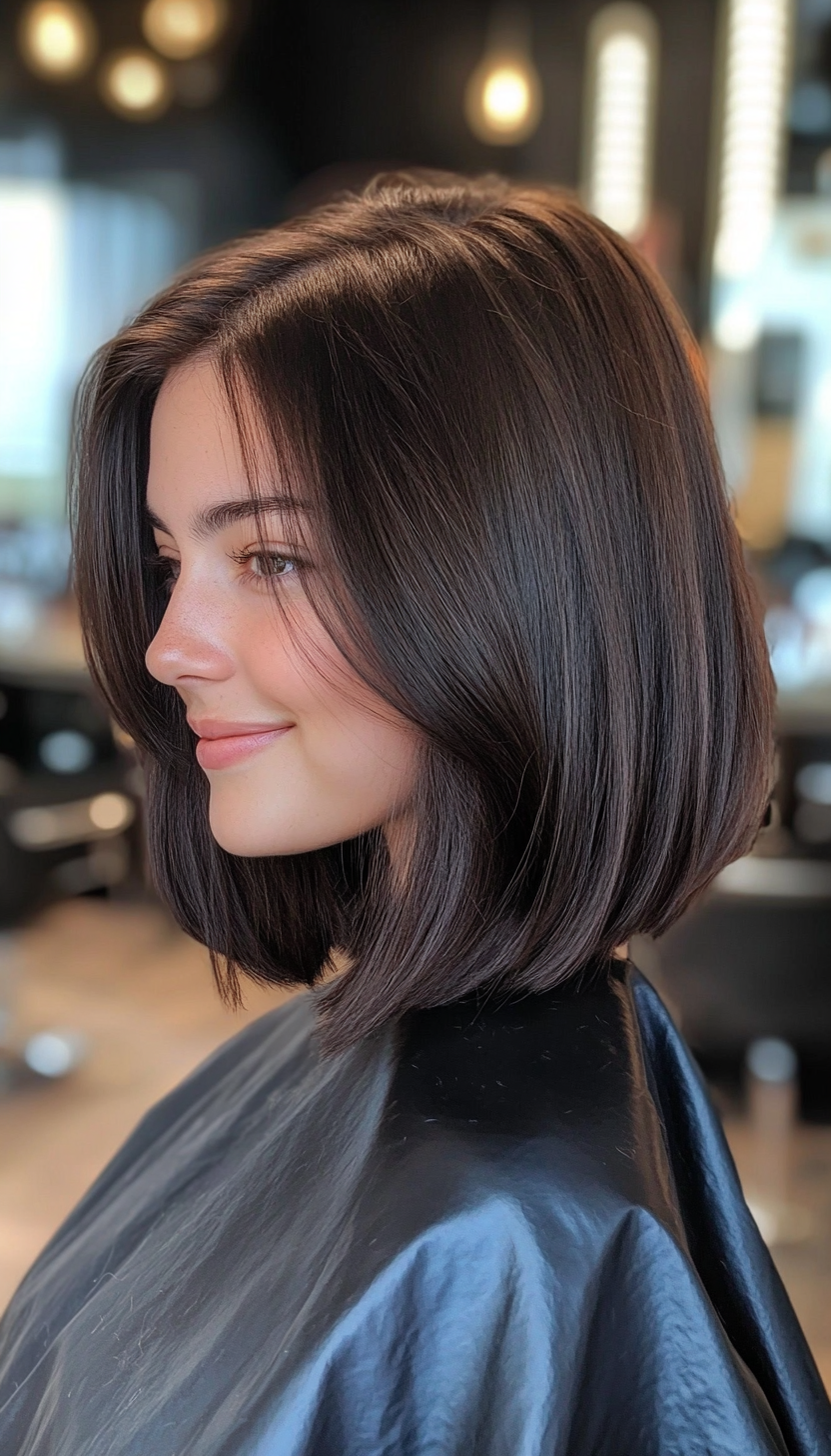 20. Sleek Mid-Length Cut in Black Coffee Tone (Medium Length Haircuts For Thick Hair) - Medium Length Haircuts For Thick Hair