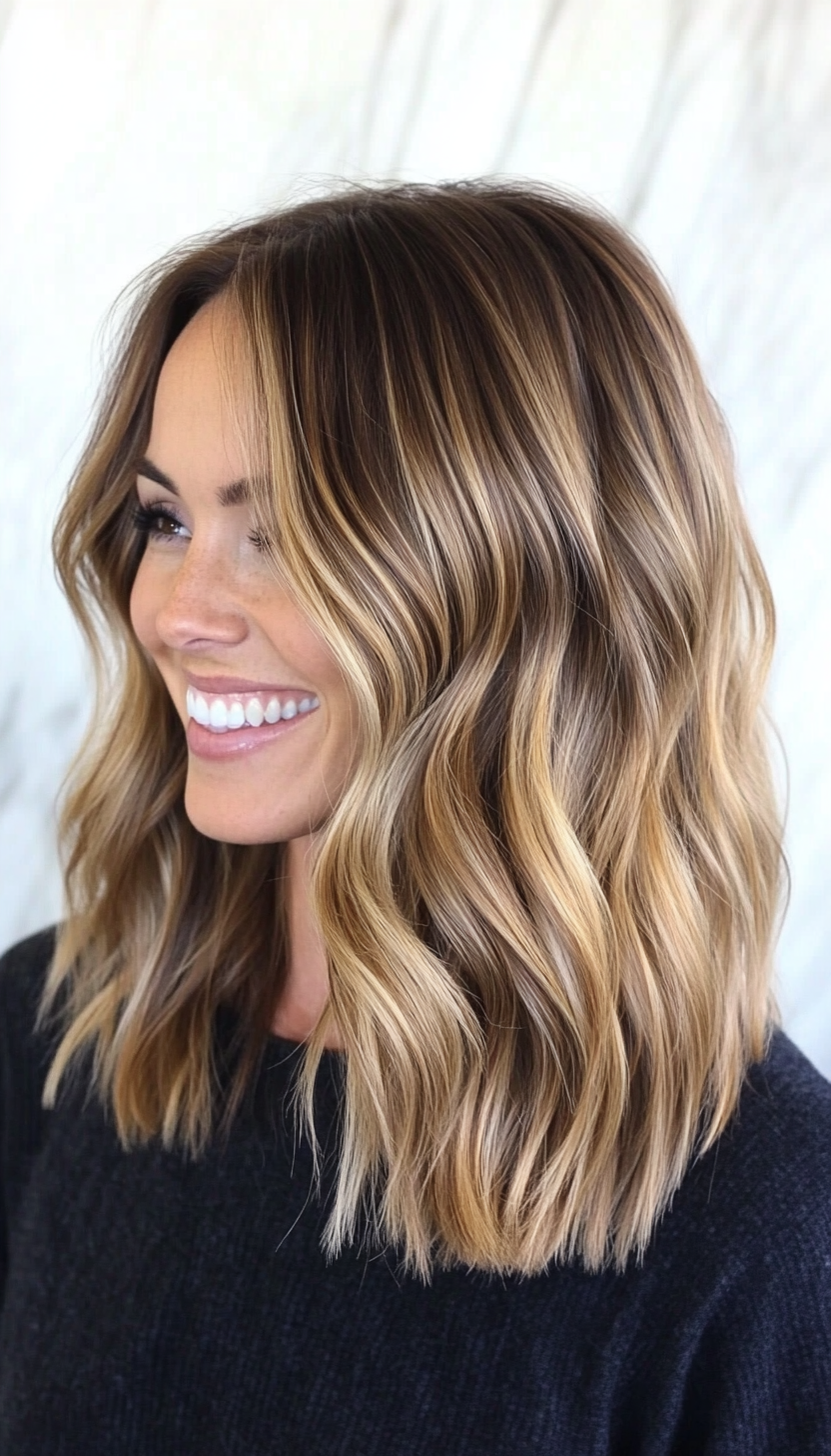 21. Subtle Waves with Maple Brown Undertones (Medium Length Haircuts For Thick Hair) - Medium Length Haircuts For Thick Hair