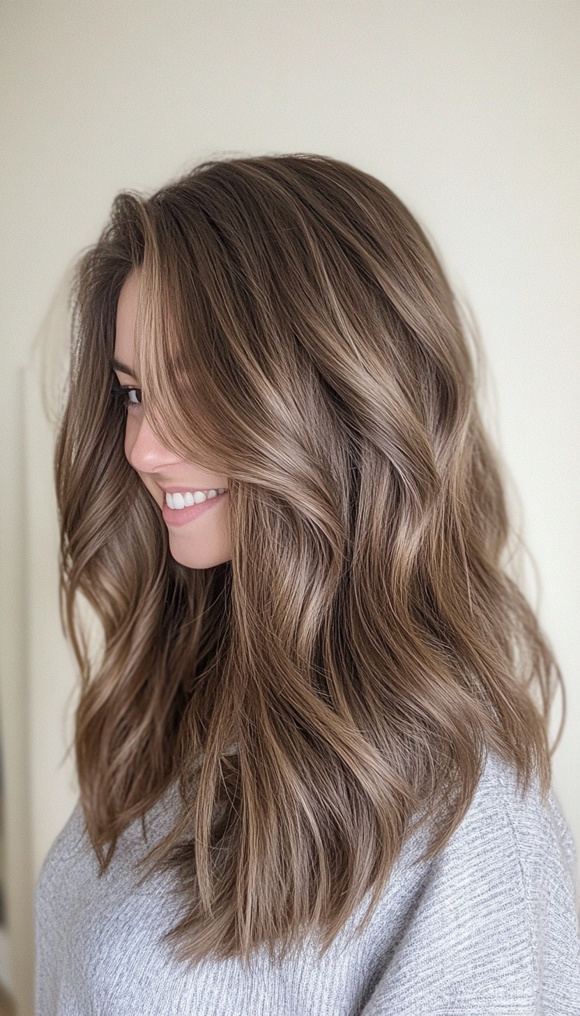 22. Tousled Layers in Medium Ash Brown (Medium Length Haircuts For Thick Hair) - Medium Length Haircuts For Thick Hair