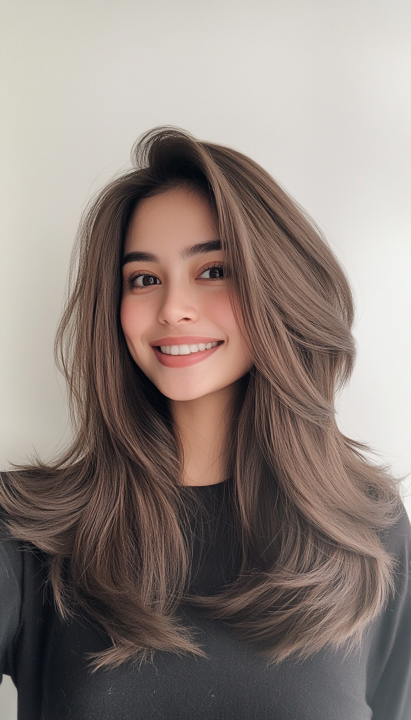 25. Wispy Mid-Length Layers in Smoky Brunette (Medium Length Haircuts For Thick Hair) - Medium Length Haircuts For Thick Hair