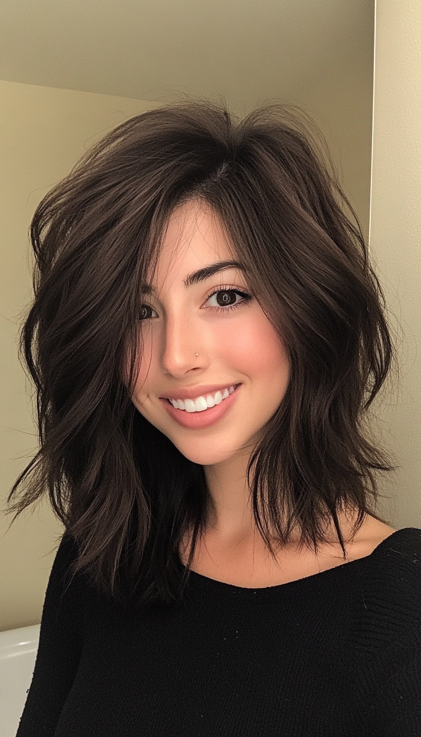 27. Mid-Length Shag with Espresso Undertones (Medium Length Haircuts For Thick Hair) - Medium Length Haircuts For Thick Hair