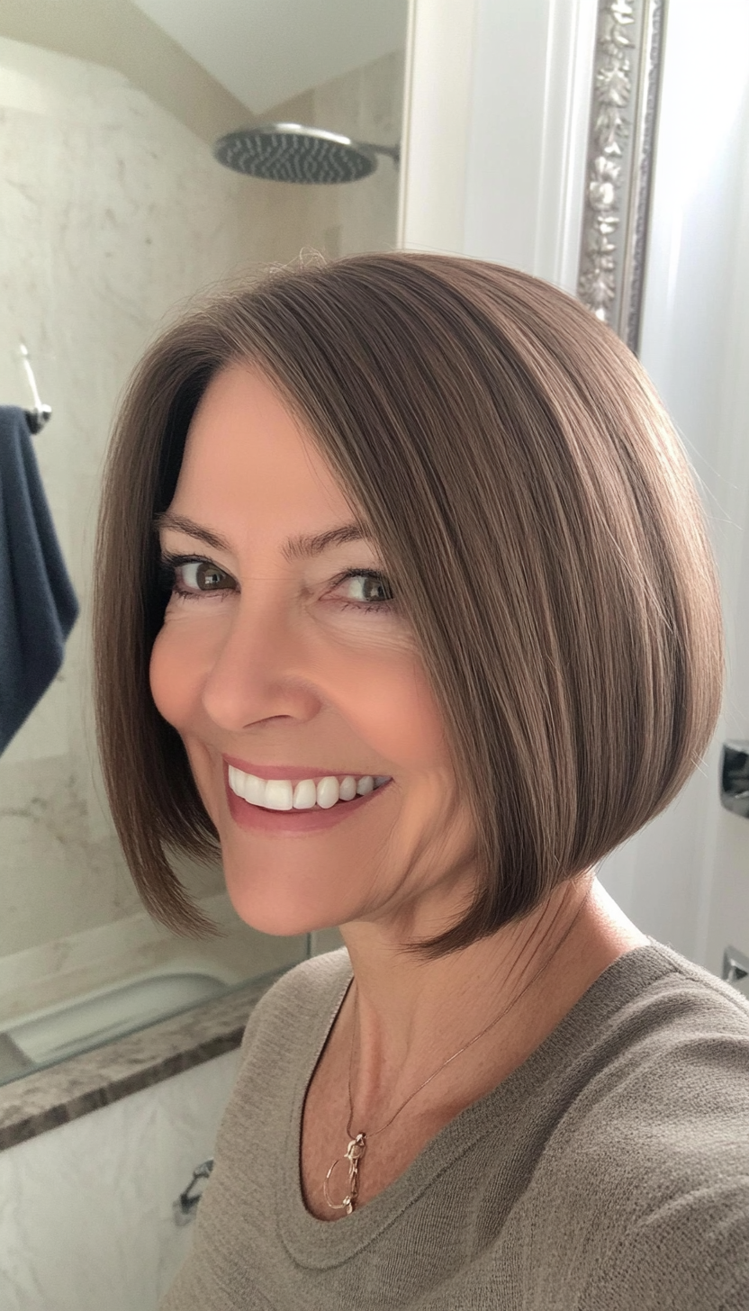 3. Classic Blunt Bob in Ash Brown (Medium Length Hairstyles For Older Women) - Medium Length Hairstyles For Older Women