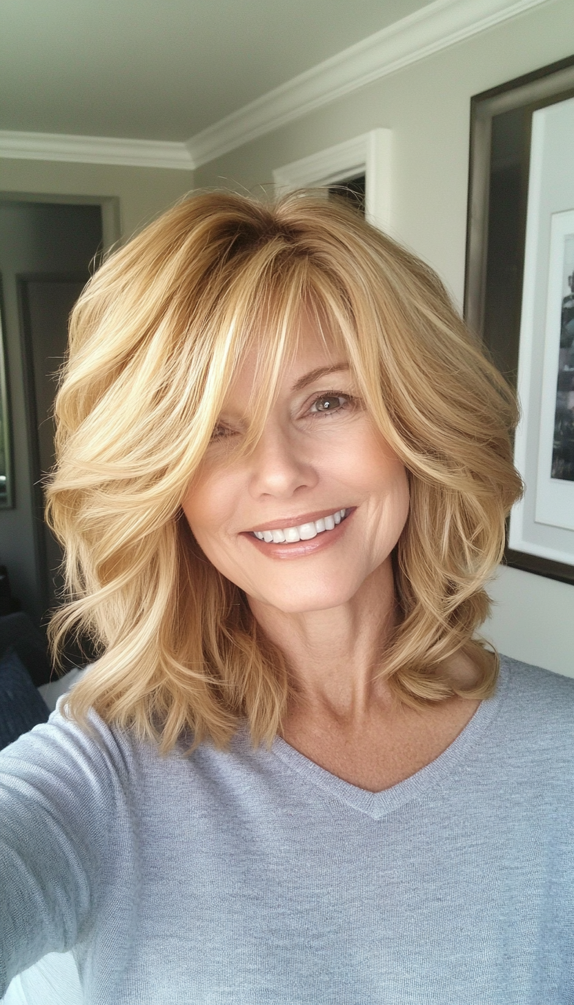 4. Shoulder-Length Shag in Golden Blonde (Medium Length Hairstyles For Older Women) - Medium Length Hairstyles For Older Women