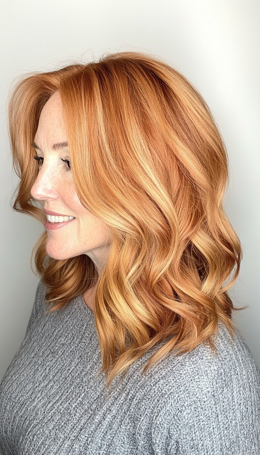 5. Wavy Collarbone Cut in Light Copper (Medium Length Hairstyles For Older Women) - Medium Length Hairstyles For Older Women