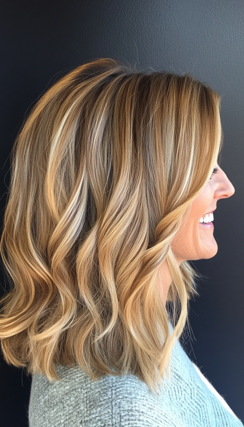 9. Messy Shoulder-Length Waves in Honey Blonde (Medium Length Hairstyles For Older Women) - Medium Length Hairstyles For Older Women
