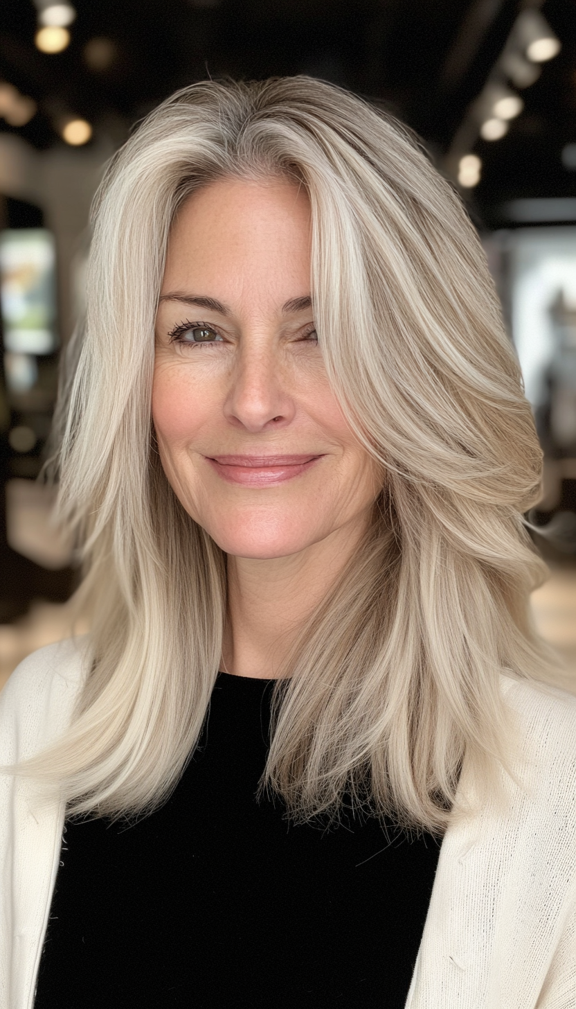 10. Face-Framing Layers in Sandy Blonde (Medium Length Hairstyles For Older Women) - Medium Length Hairstyles For Older Women