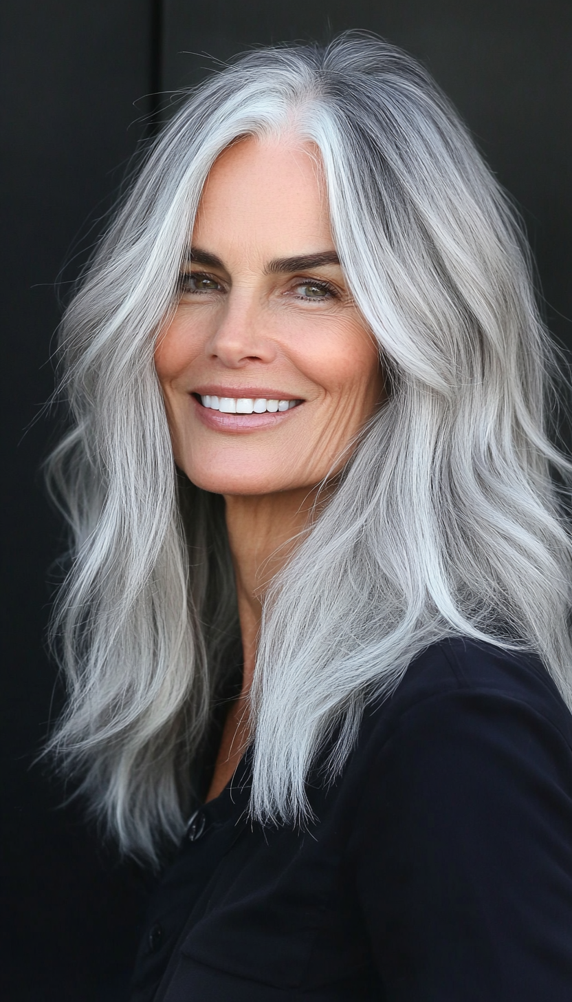 11. Classic Mid-Length Cut in Salt-and-Pepper Gray (Medium Length Hairstyles For Older Women) - Medium Length Hairstyles For Older Women