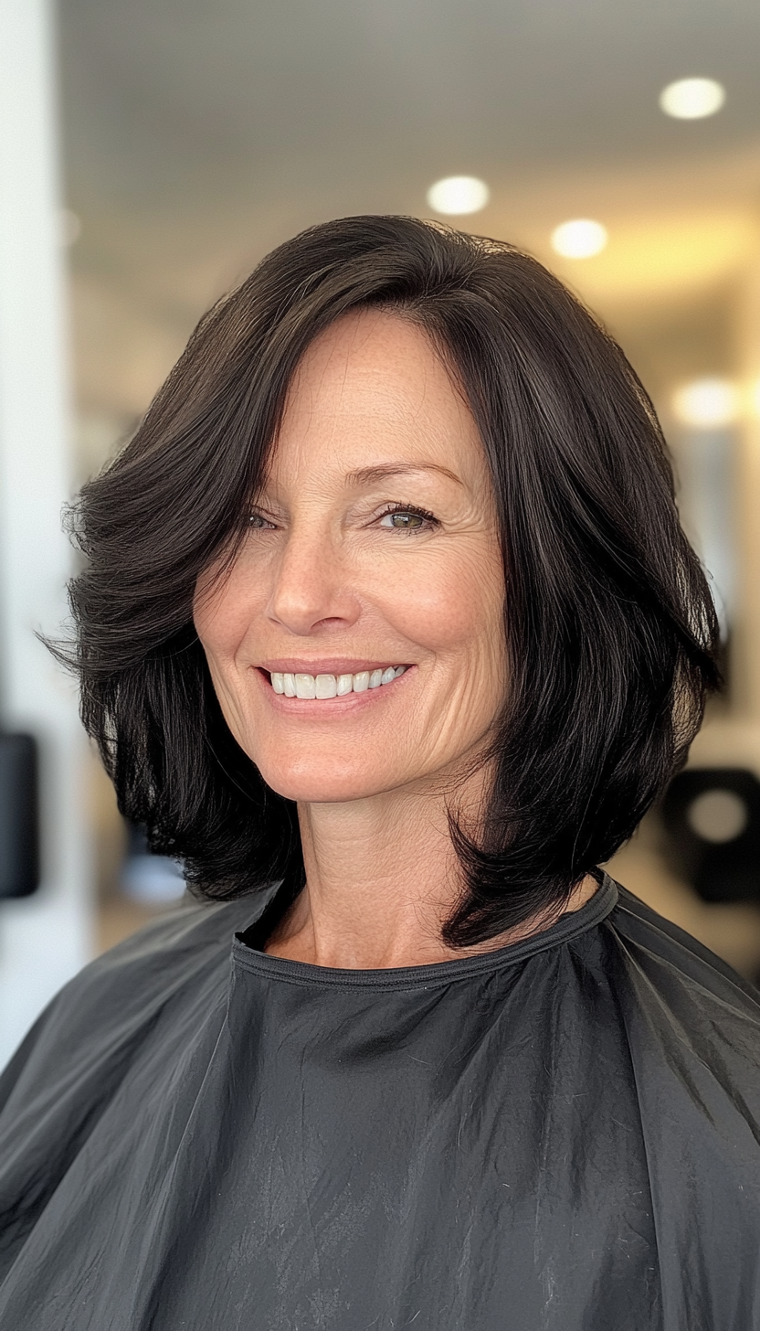 19. Tapered Shoulder-Length Cut in Classic Jet Black (Medium Length Hairstyles For Older Women) - Medium Length Hairstyles For Older Women