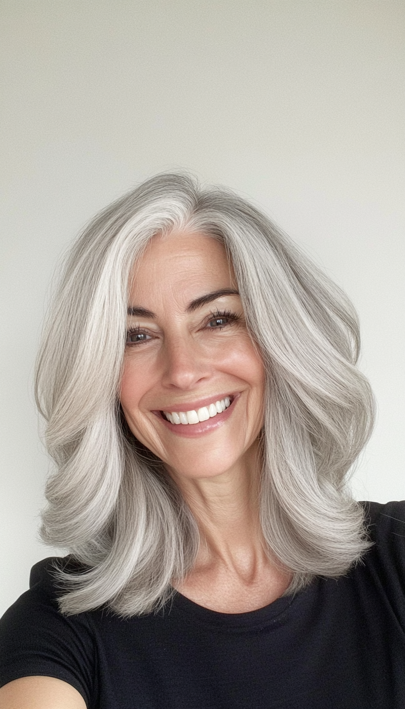 21. Shoulder-Length Razor Cut in Pearl Gray (Medium Length Hairstyles For Older Women) - Medium Length Hairstyles For Older Women