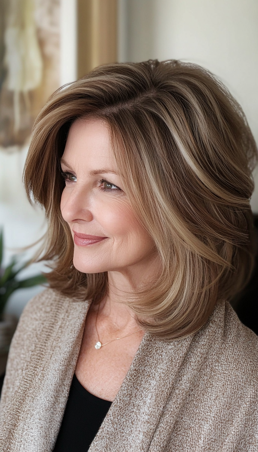 22. Rounded Lob with Balayage in Warm Mocha Brown (Medium Length Hairstyles For Older Women) - Medium Length Hairstyles For Older Women