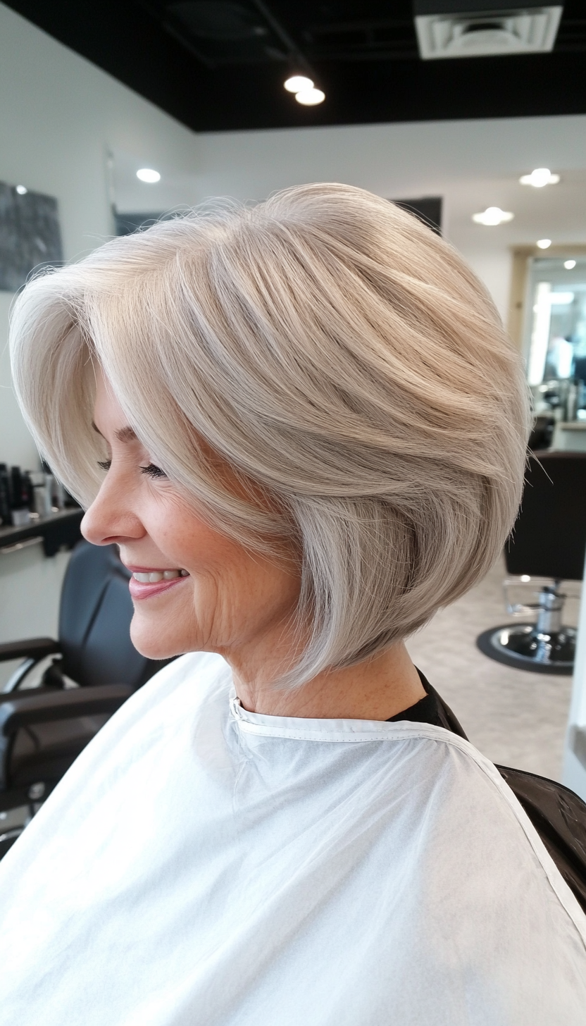 3. Silver Feathered Bob (Bob Haircuts For Older Women) - Bob Haircuts For Older Women