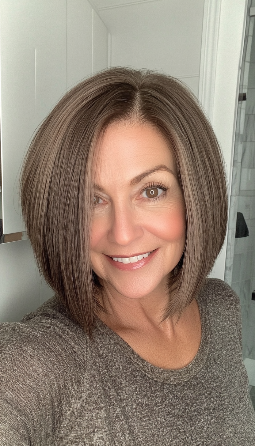 4. Ash Brown Angled Bob (Bob Haircuts For Older Women) - Bob Haircuts For Older Women
