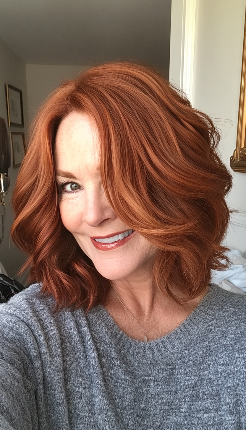 5. Warm Auburn Textured Bob (Bob Haircuts For Older Women) - Bob Haircuts For Older Women
