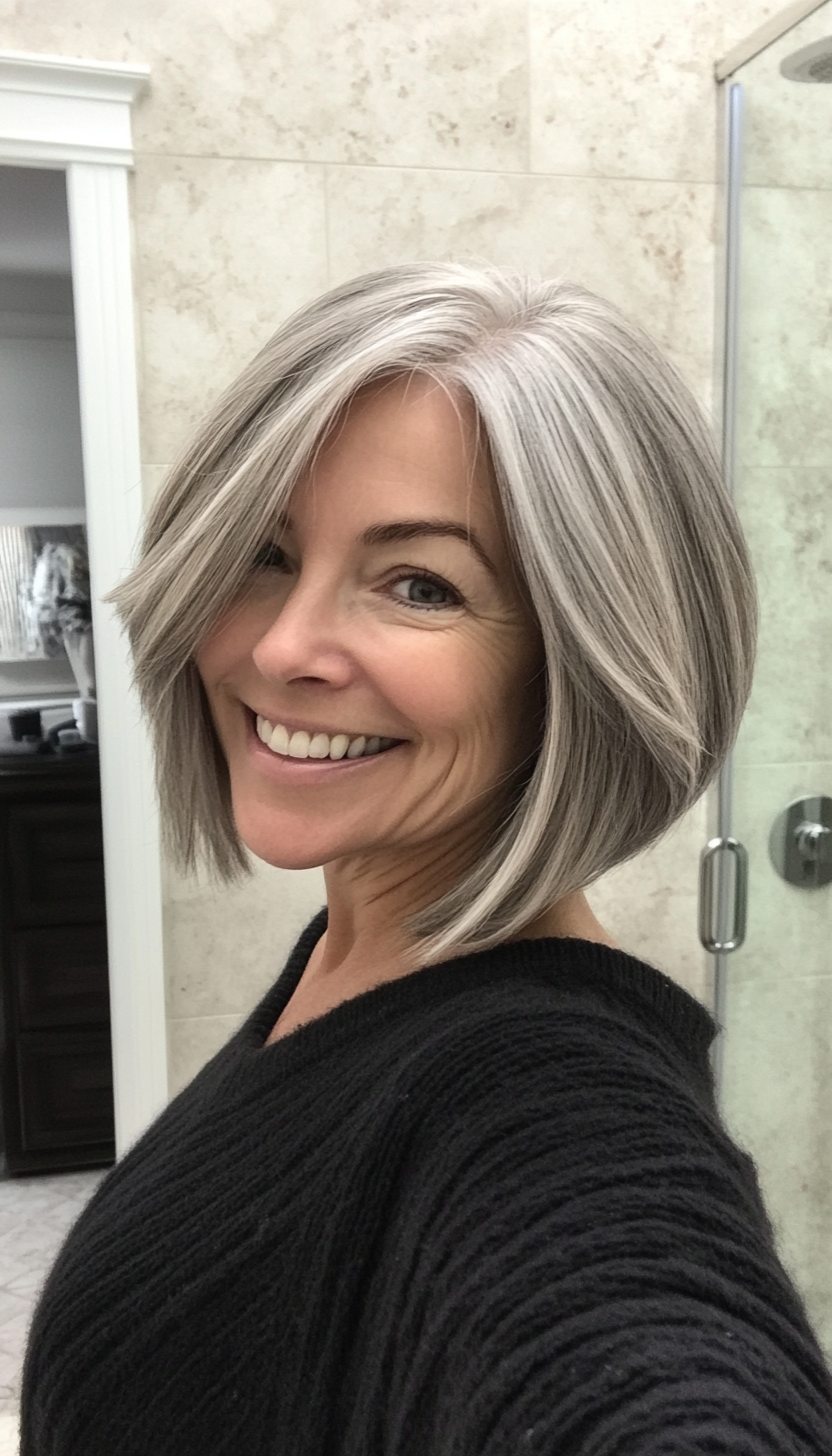 11. Gray Balayage Graduated Bob (Bob Haircuts For Older Women) - Bob Haircuts For Older Women
