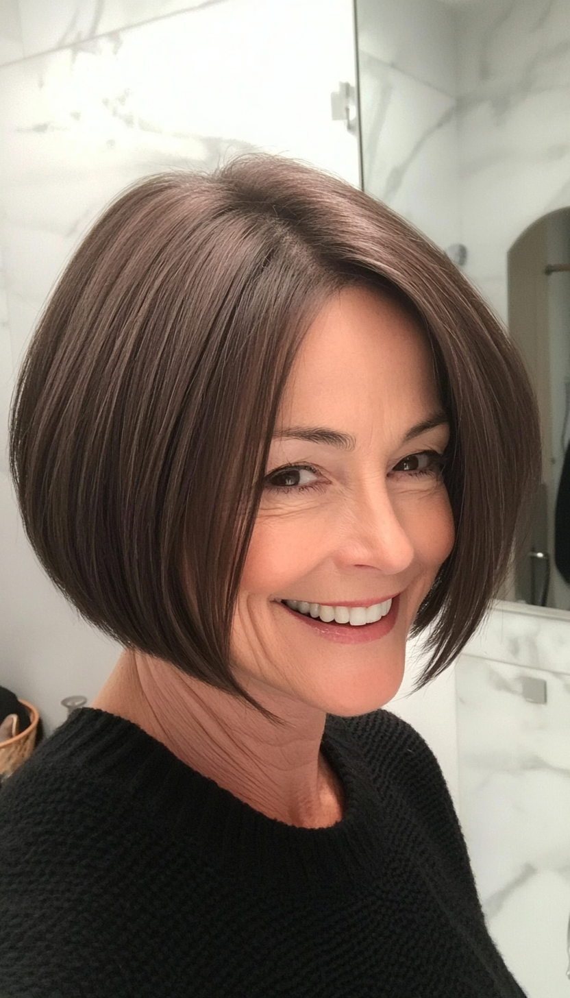 14. Charcoal Brown Bob with Face-Framing Layers (Bob Haircuts For Older Women) - Bob Haircuts For Older Women