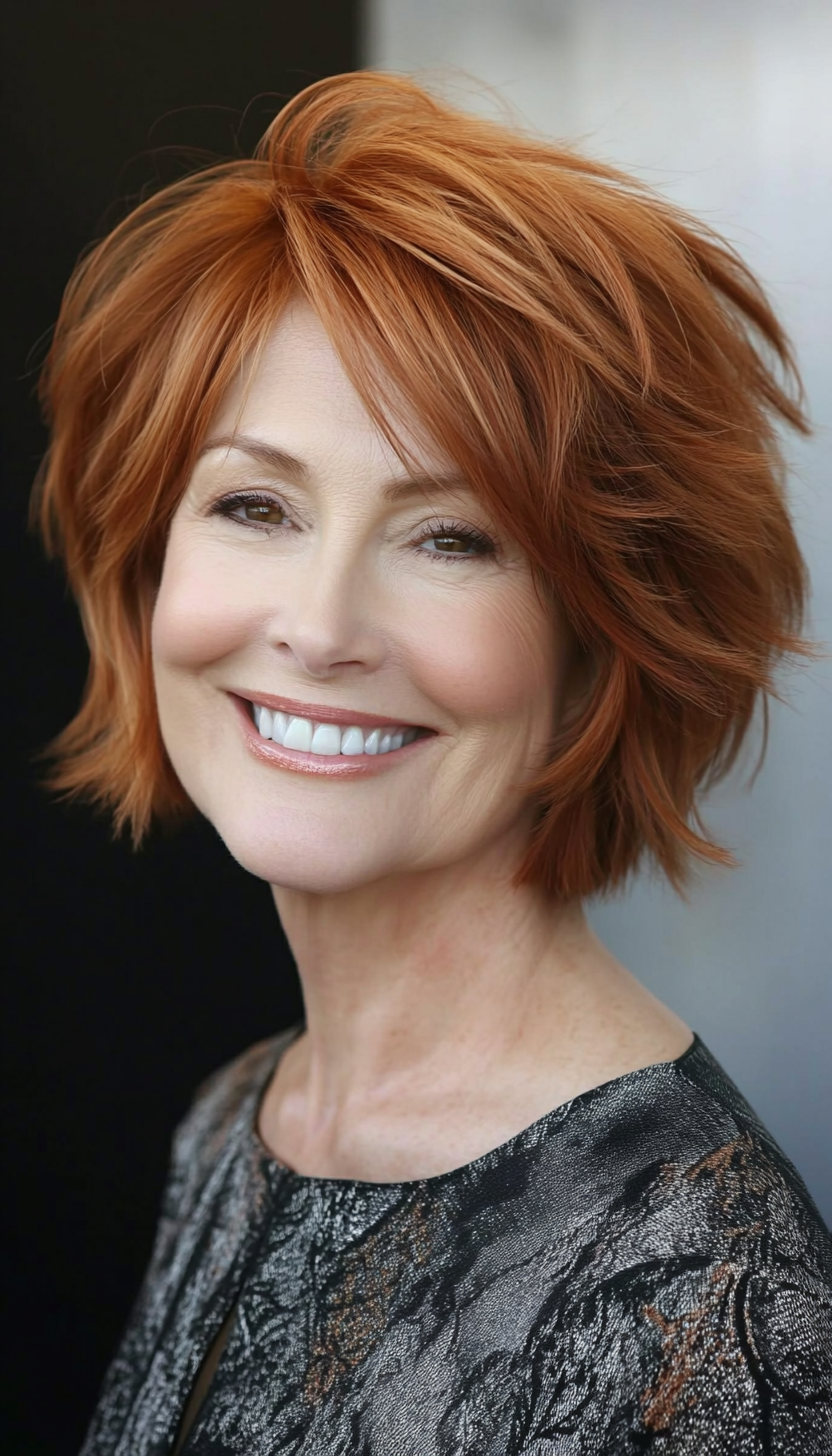 15. Coppery Short Bob with Textured Ends (Bob Haircuts For Older Women) - Bob Haircuts For Older Women