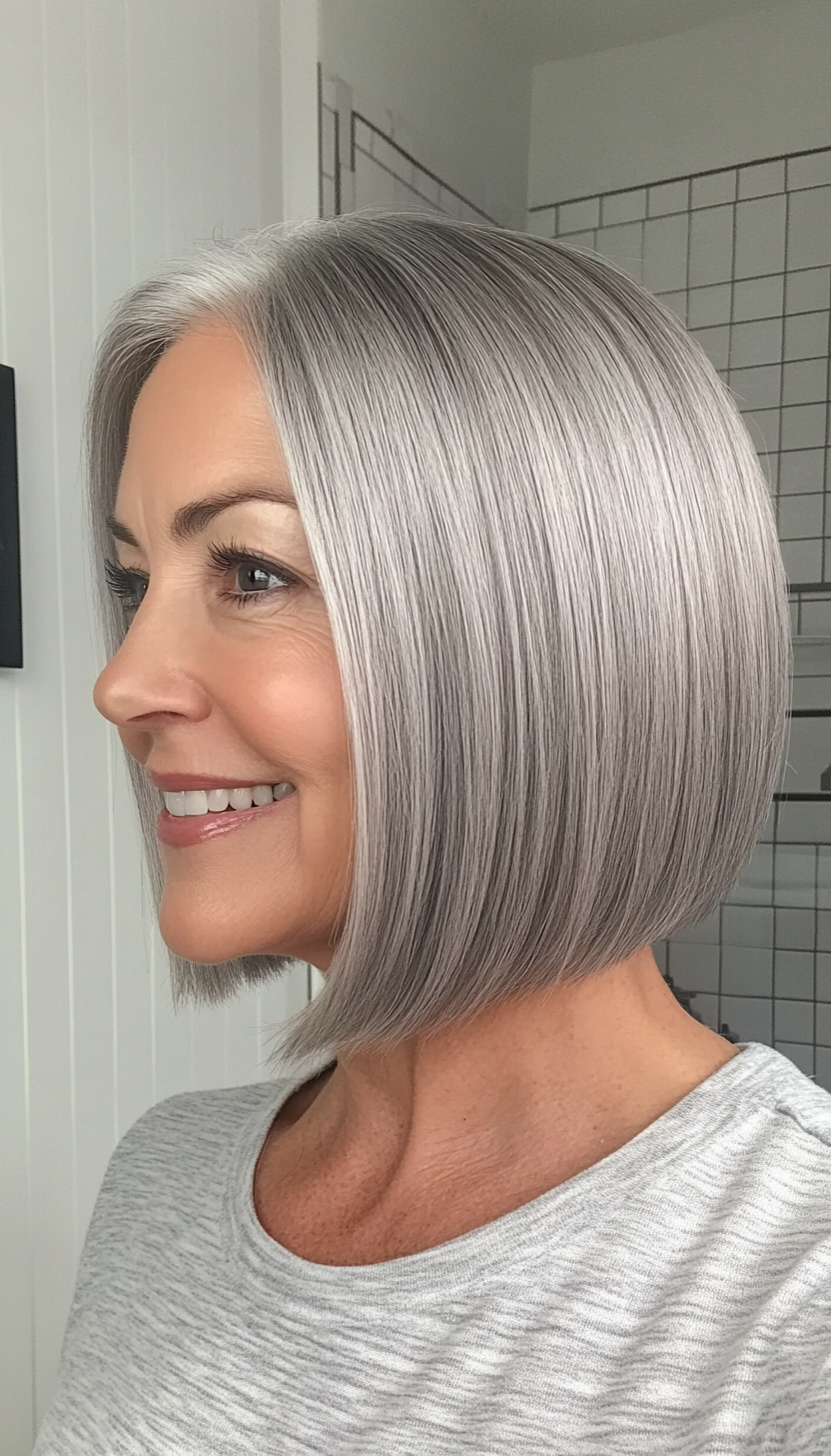 16. Platinum Gray Sleek Bob (Bob Haircuts For Older Women) - Bob Haircuts For Older Women