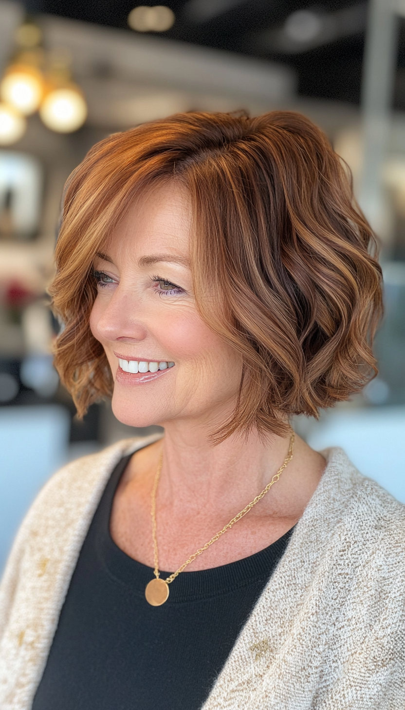 17. Maple Brown Wavy Bob (Bob Haircuts For Older Women) - Bob Haircuts For Older Women