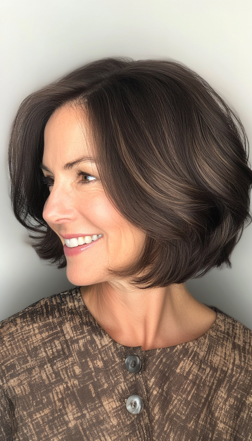 21. Dark Chocolate Bob with Soft Curls (Bob Haircuts For Older Women) - Bob Haircuts For Older Women