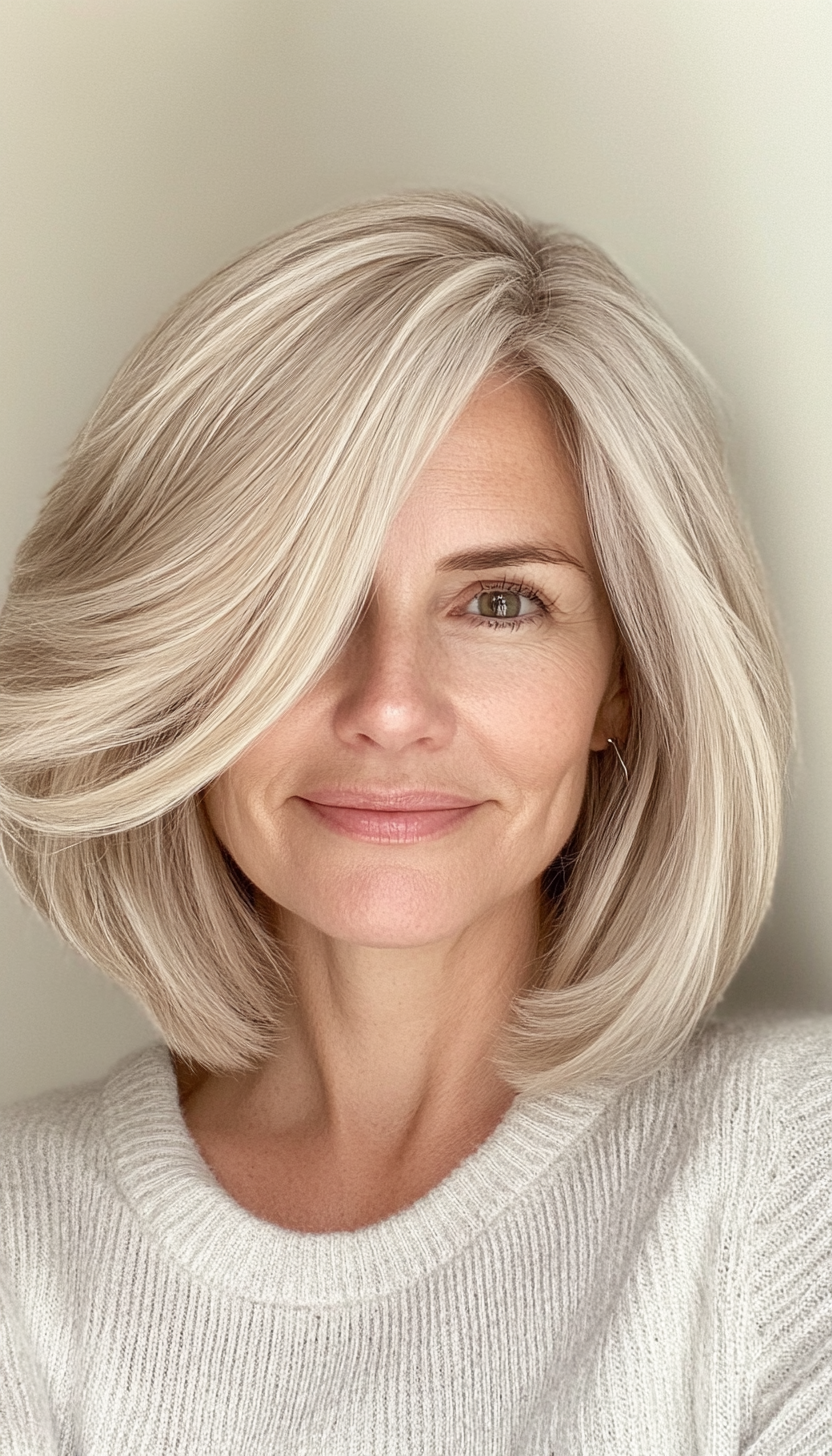 23. Sandy Blonde Bob with Feathered Ends (Bob Haircuts For Older Women) - Bob Haircuts For Older Women