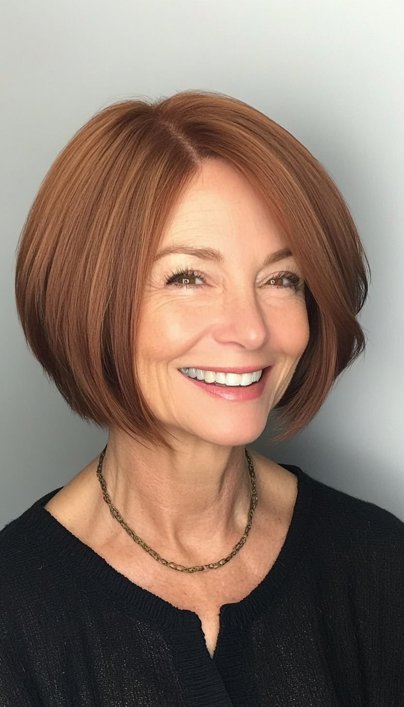 25. Cinnamon Brown Bob with Subtle Layers (Bob Haircuts For Older Women) - Bob Haircuts For Older Women