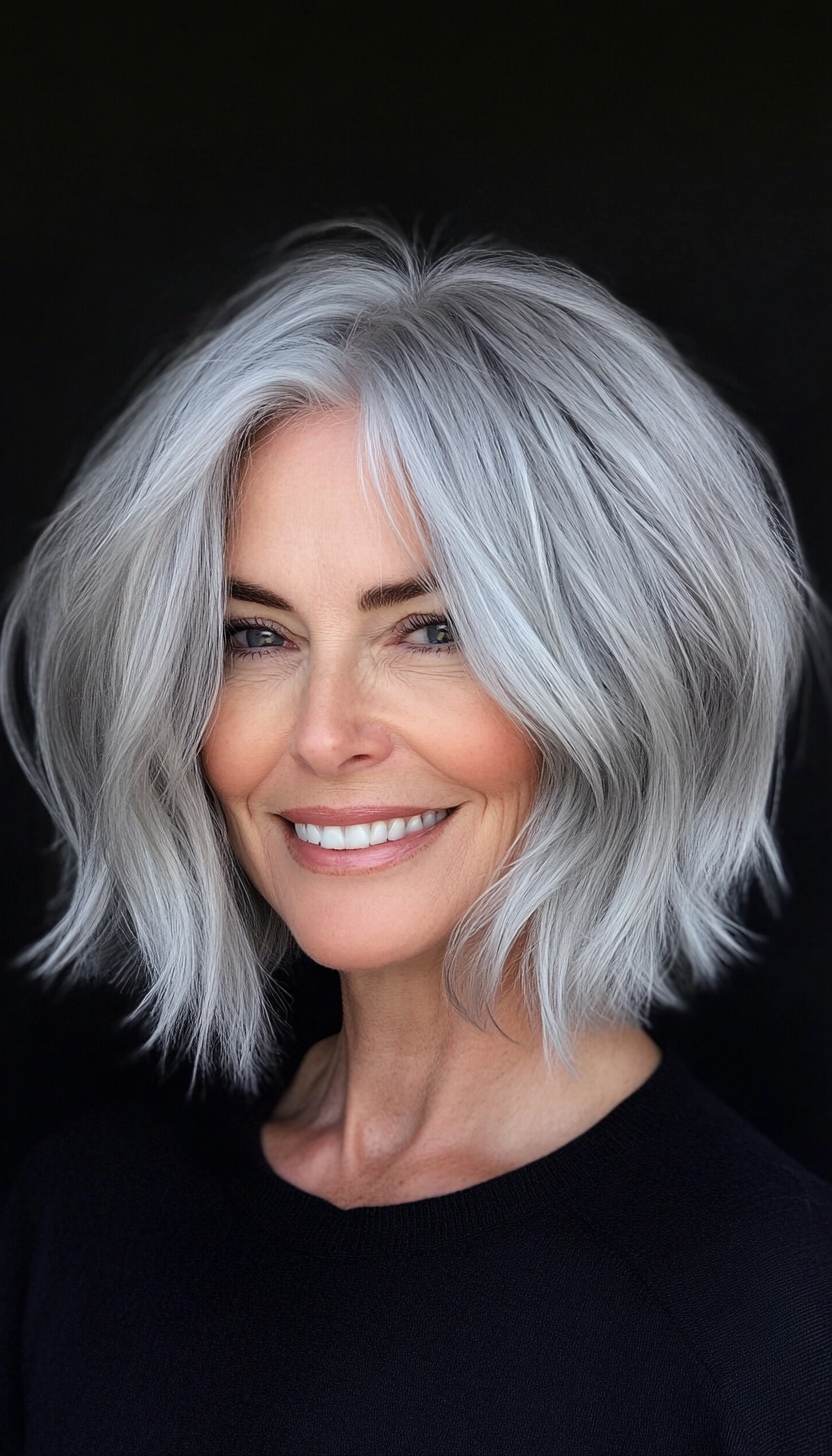 27. Silver-Gray Shaggy Bob (Bob Haircuts For Older Women) - Bob Haircuts For Older Women