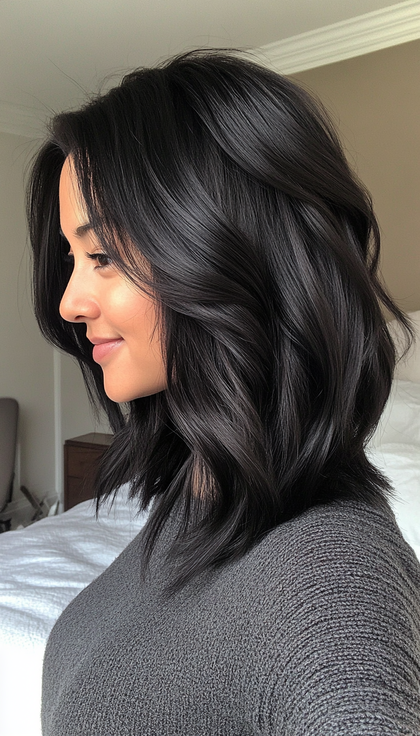 3. Textured Shoulder-Length Cut in Natural Black (Mid Length Layered Hairstyles) - Mid Length Layered Hairstyles