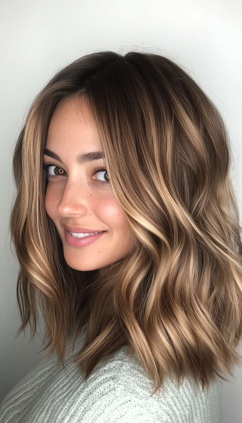 6. Blended Layers with Soft Caramel Highlights (Mid Length Layered Hairstyles) - Mid Length Layered Hairstyles