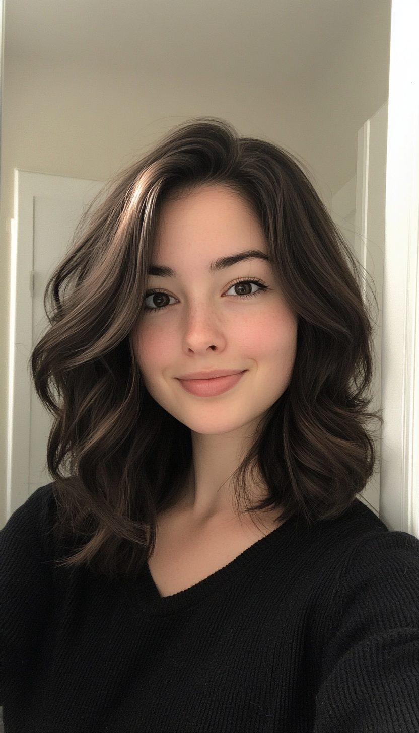 7. Wavy Layered Shag in Deep Espresso Brown (Mid Length Layered Hairstyles) - Mid Length Layered Hairstyles