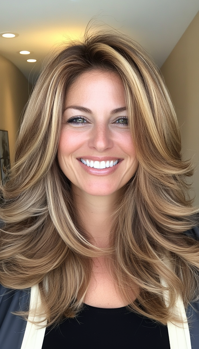 9. Butterfly Layers in Golden Brown (Mid Length Layered Hairstyles) - Mid Length Layered Hairstyles