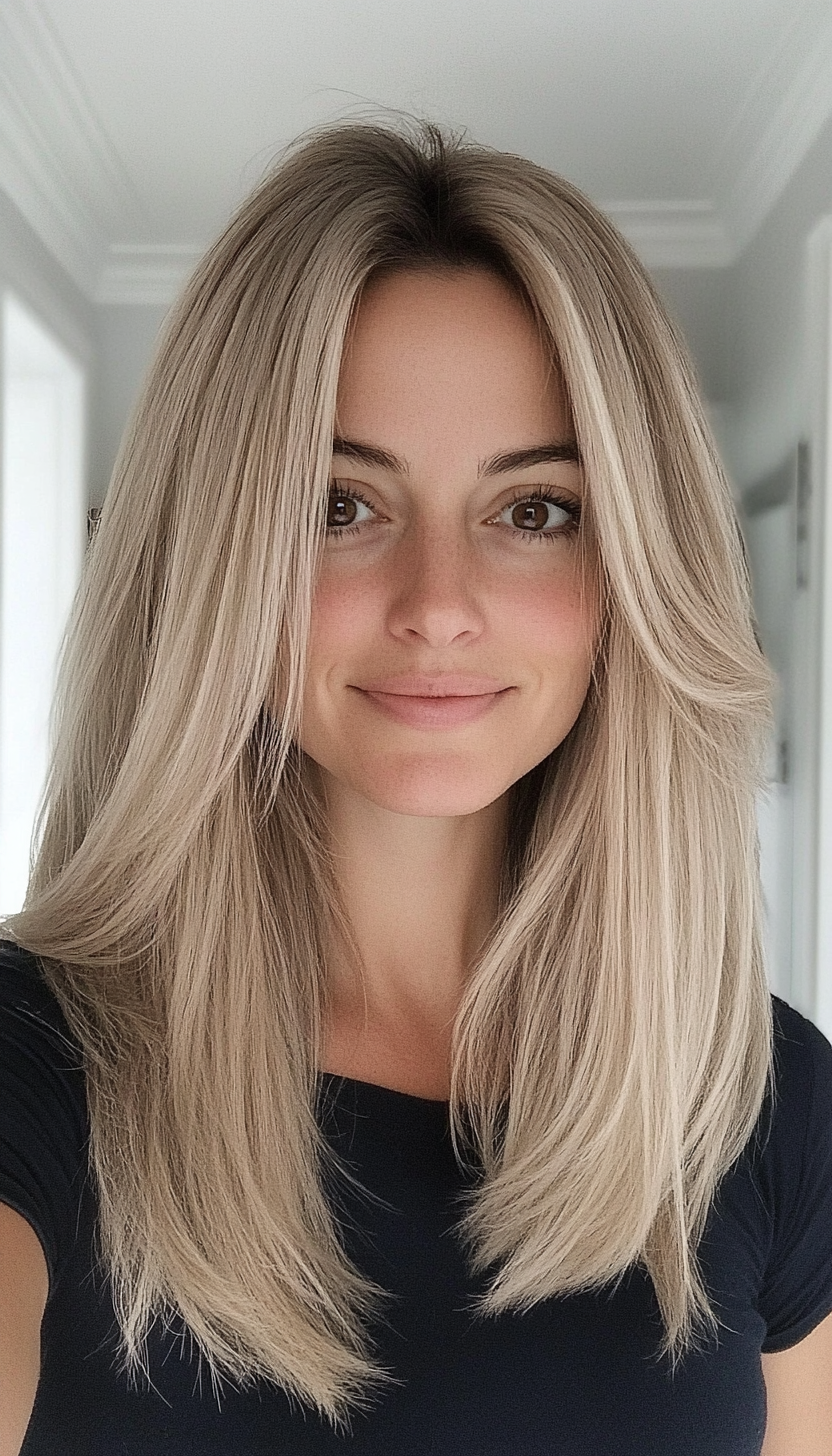 11. Subtle Face-Framing Layers in Light Ash Blonde (Mid Length Layered Hairstyles) - Mid Length Layered Hairstyles