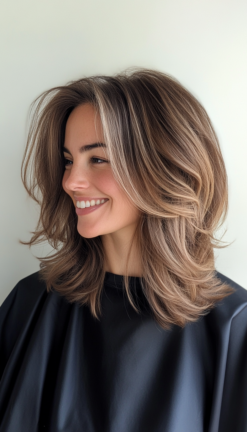 14. Tousled Shoulder-Length Layers in Natural Medium Brown (Mid Length Layered Hairstyles) - Mid Length Layered Hairstyles