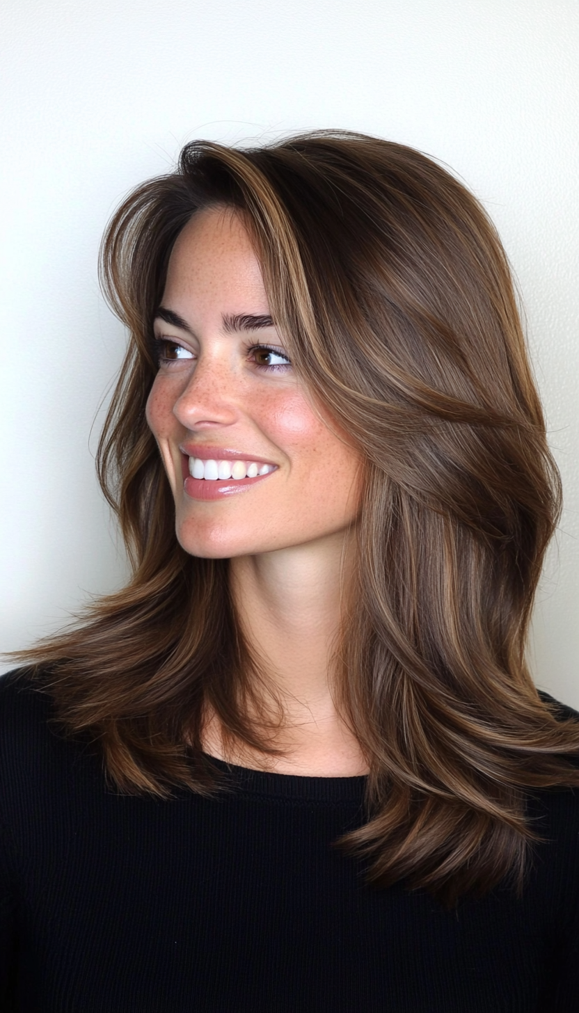 23. Effortless Blended Layers in Classic Brown (Mid Length Layered Hairstyles) - Mid Length Layered Hairstyles