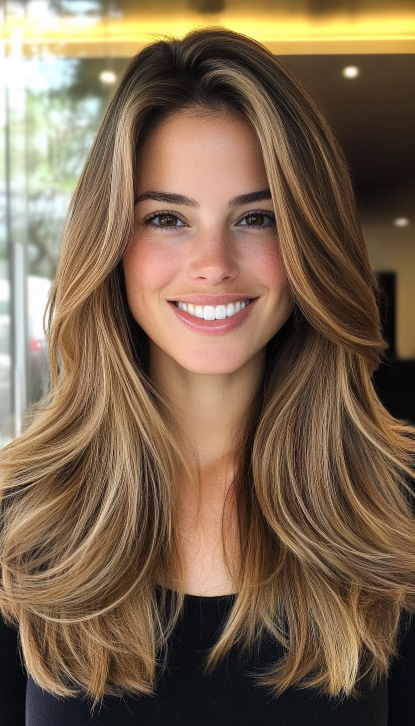 24. Delicate Long Layers in Sandy Brown (Mid Length Layered Hairstyles) - Mid Length Layered Hairstyles