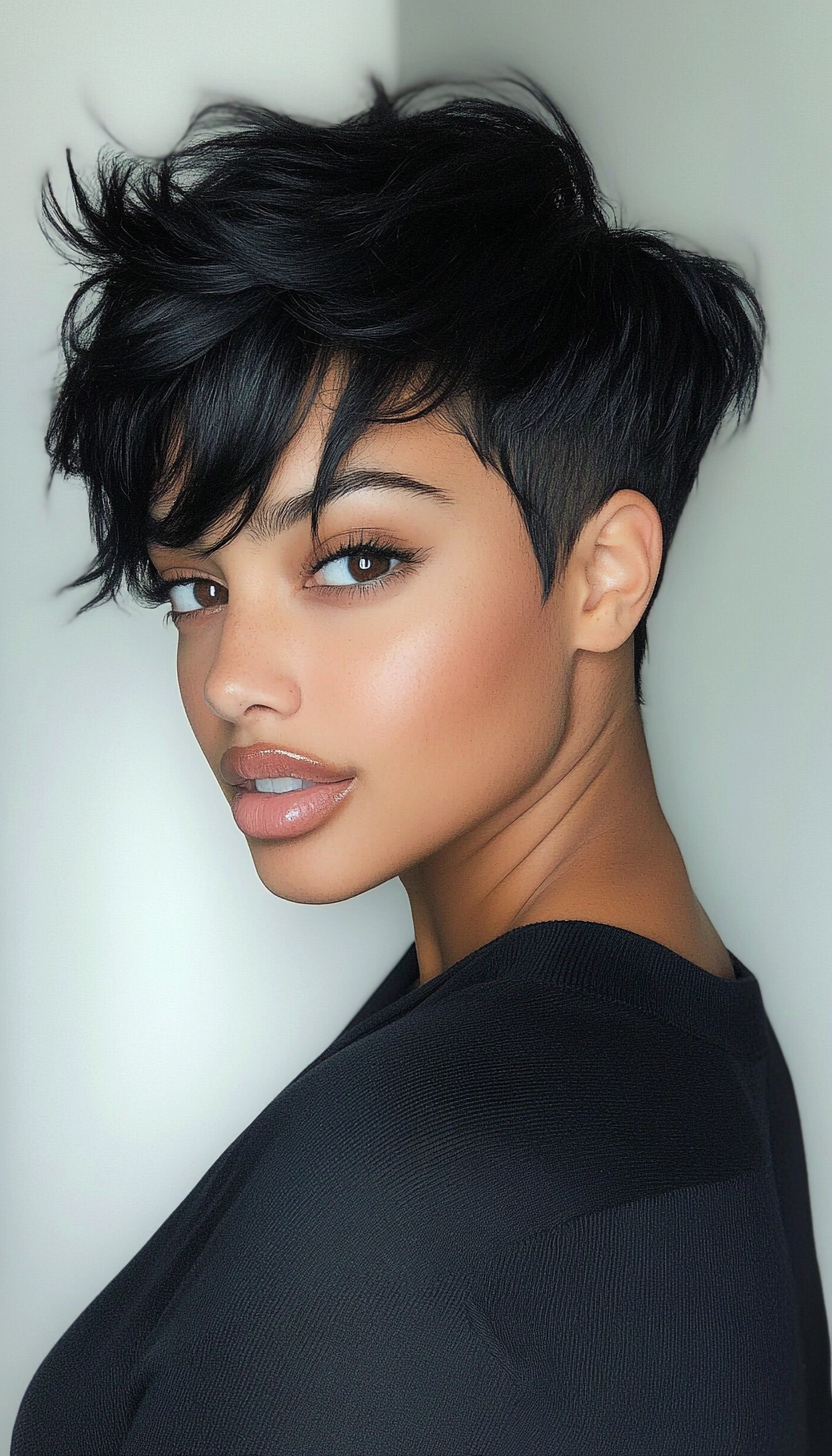 5. Textured Pixie in Cool Black (Short Hairstyles For Black Women) - Short Hairstyles For Black Women