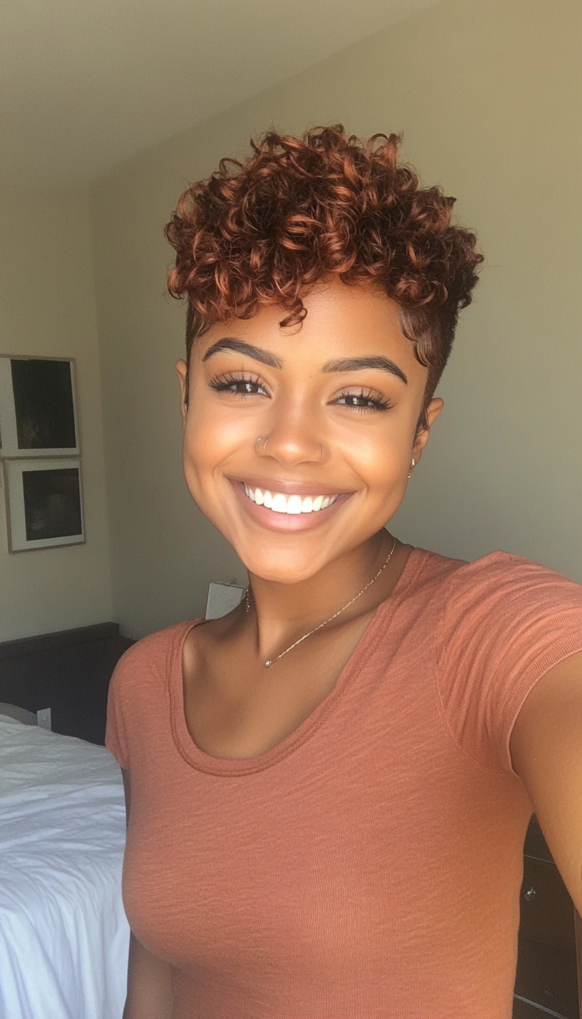 6. Faded Curls with Auburn Tones (Short Hairstyles For Black Women) - Short Hairstyles For Black Women