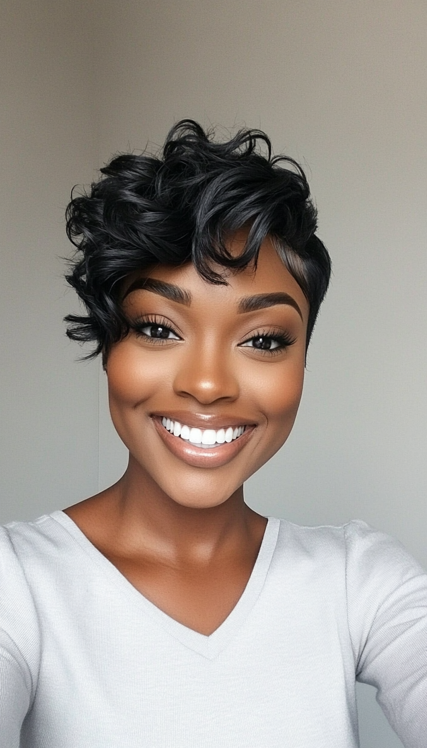 7. Wavy Tapered Cut in Natural Black (Short Hairstyles For Black Women) - Short Hairstyles For Black Women