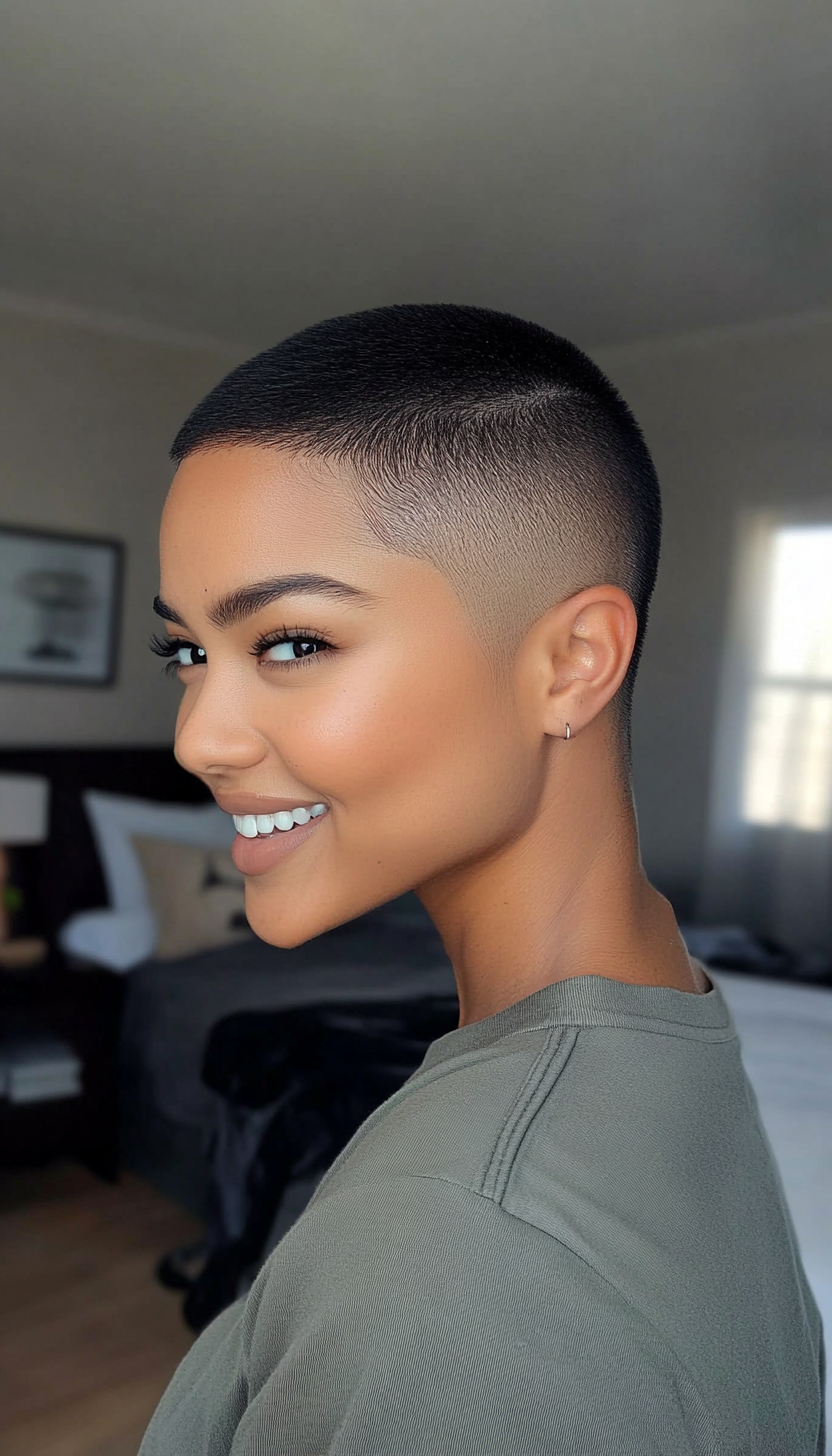 9. Buzz Cut in Jet Black (Short Hairstyles For Black Women) - Short Hairstyles For Black Women