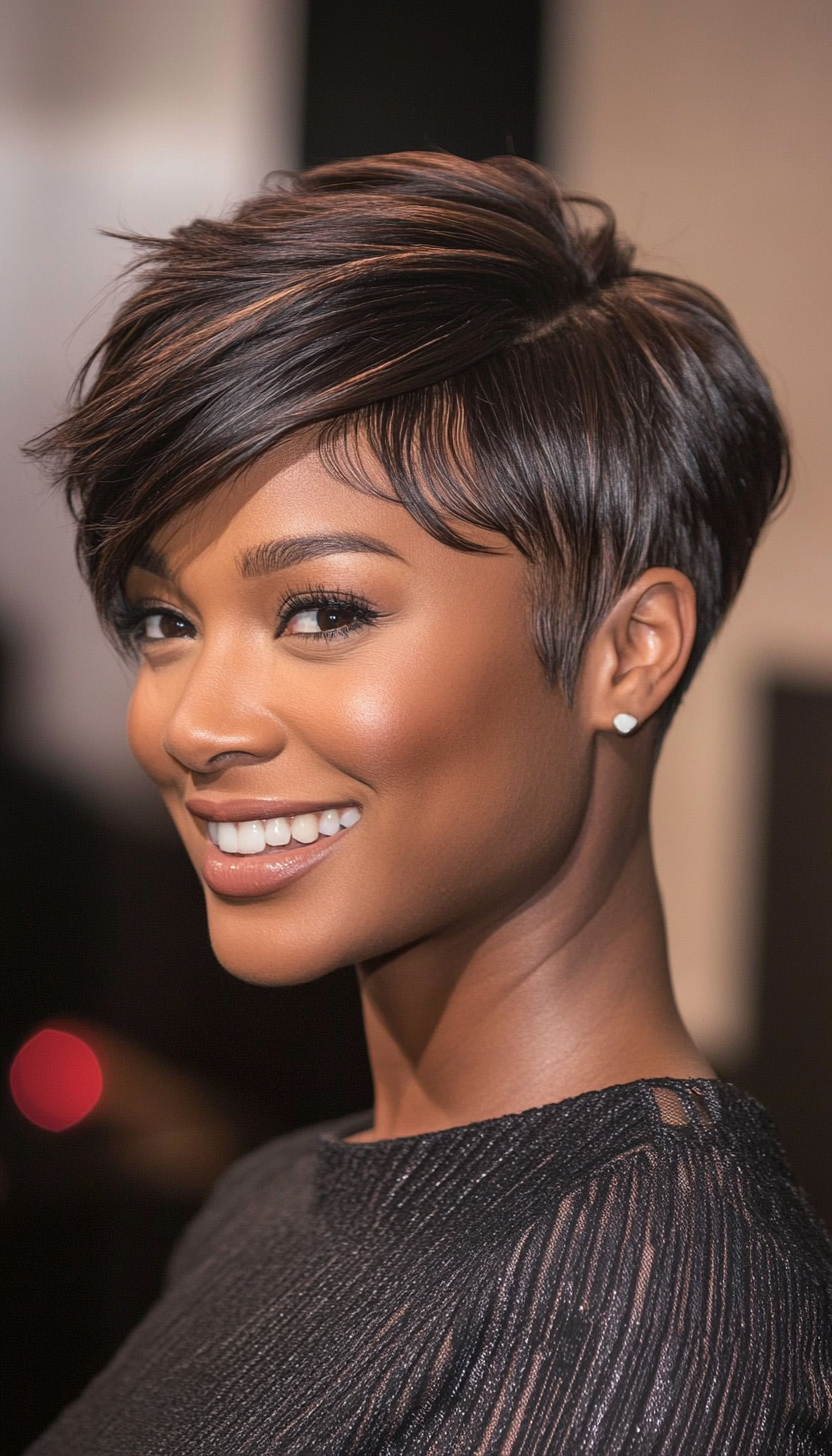 10. Side-Swept Pixie in Deep Cocoa (Short Hairstyles For Black Women) - Short Hairstyles For Black Women
