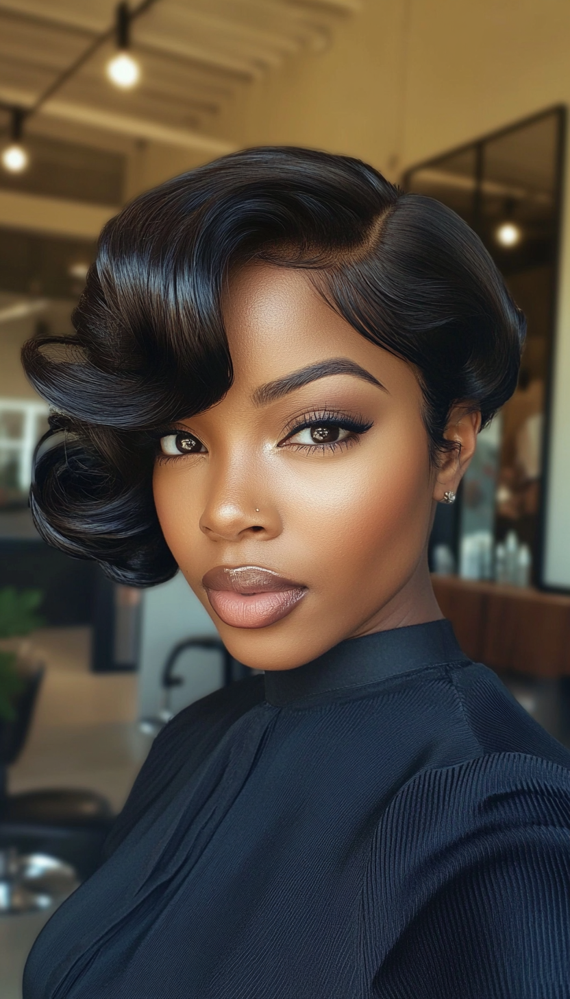 12. Layered Finger Waves in Warm Ebony (Short Hairstyles For Black Women) - Short Hairstyles For Black Women