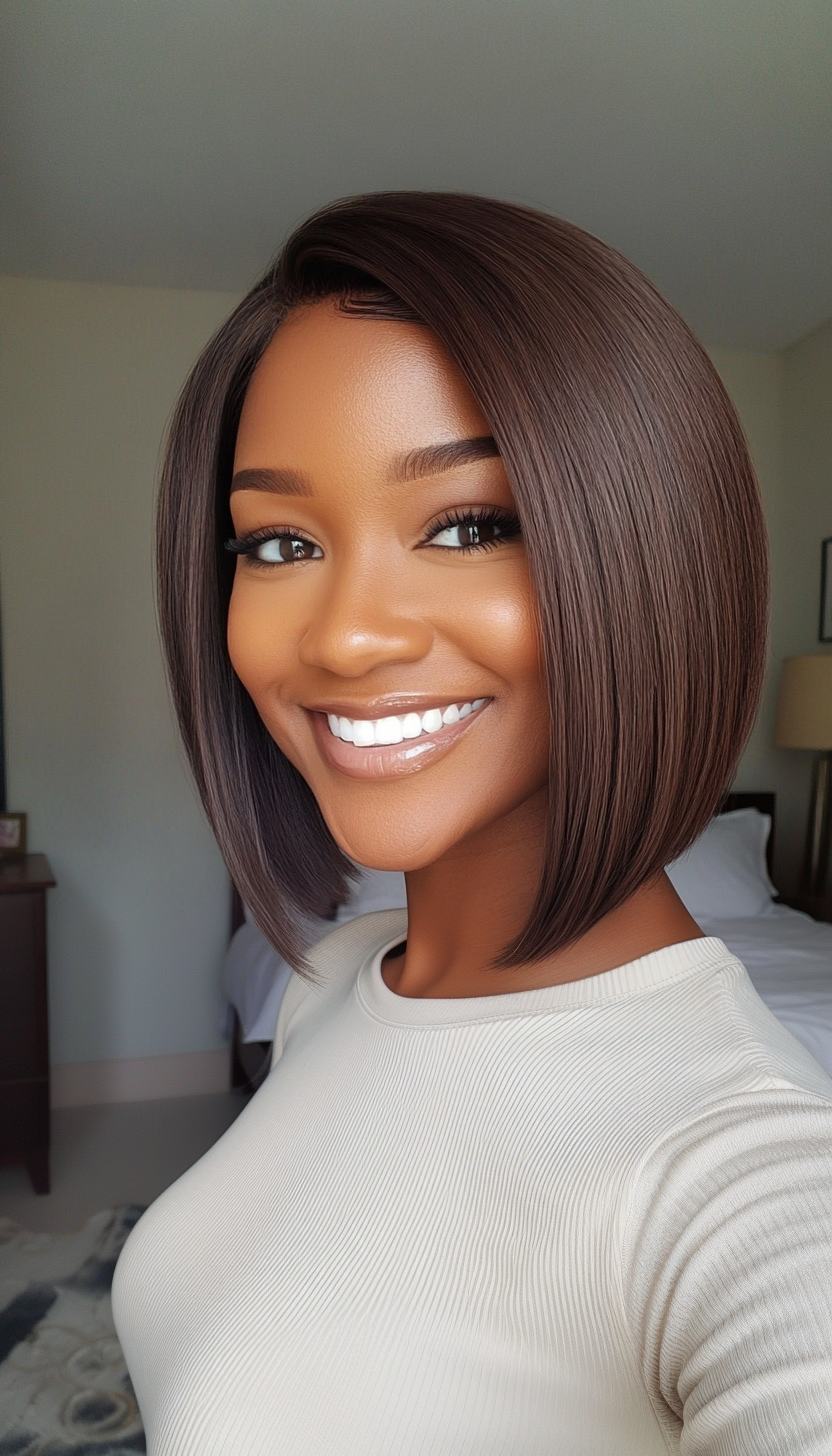 14. Classic Short Bob in Rich Coffee Brown (Short Hairstyles For Black Women) - Short Hairstyles For Black Women