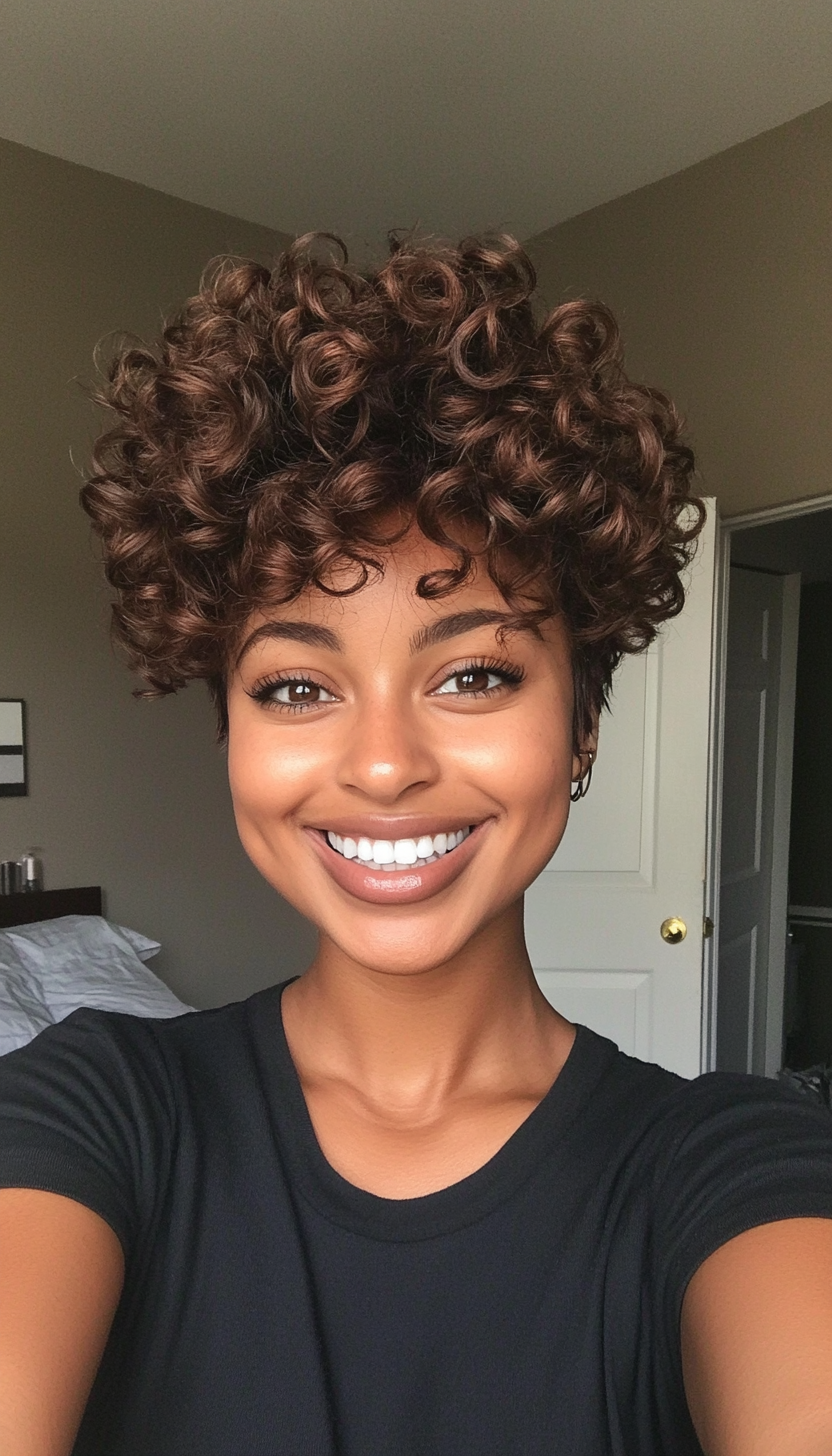 15. Curly High Top in Chocolate Brown (Short Hairstyles For Black Women) - Short Hairstyles For Black Women