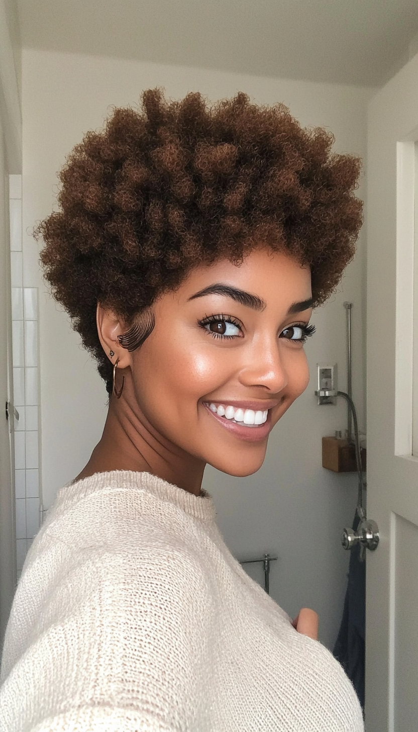 16. Short Afro Puff in Sandy Brown (Short Hairstyles For Black Women) - Short Hairstyles For Black Women