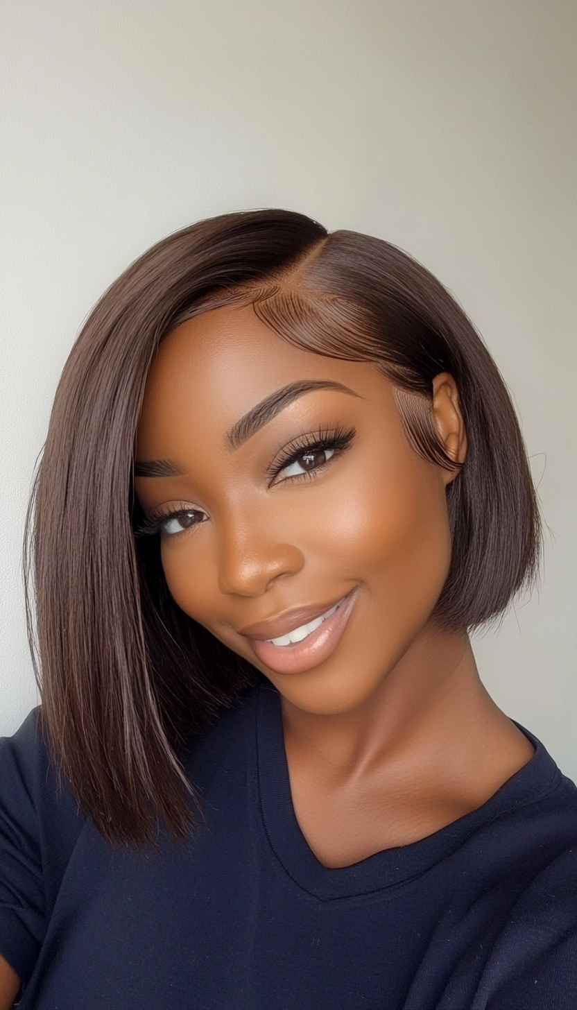22. Short Bob with Side Part in Deep Umber (Short Hairstyles For Black Women) - Short Hairstyles For Black Women