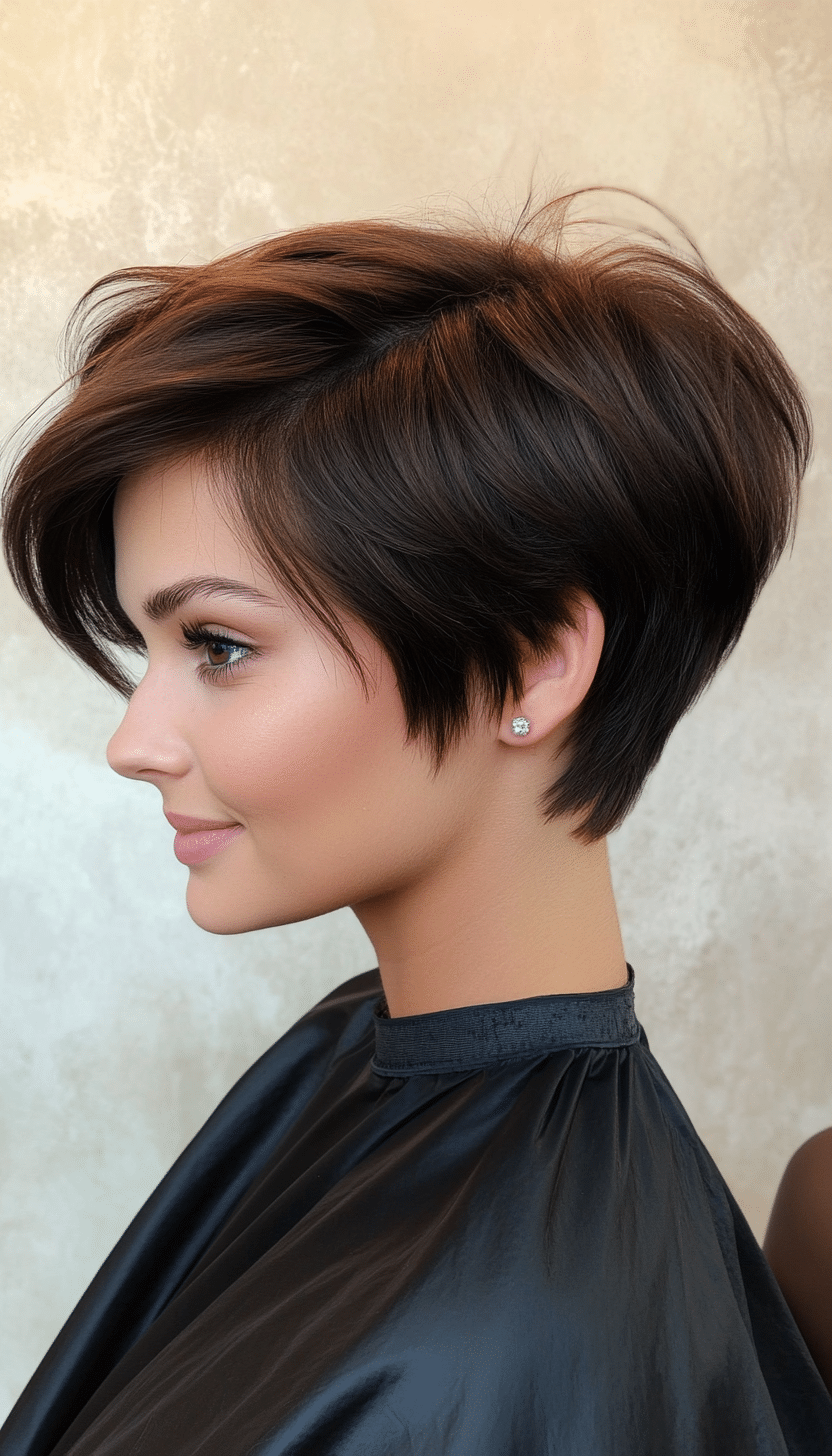 15. Dark Cocoa Side-Swept Pixie (Funky Short Haircuts) - Funky Short Haircuts