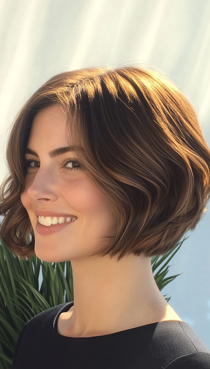 21. Golden Brown Flowy Lob (Funky Short Haircuts) - Funky Short Haircuts