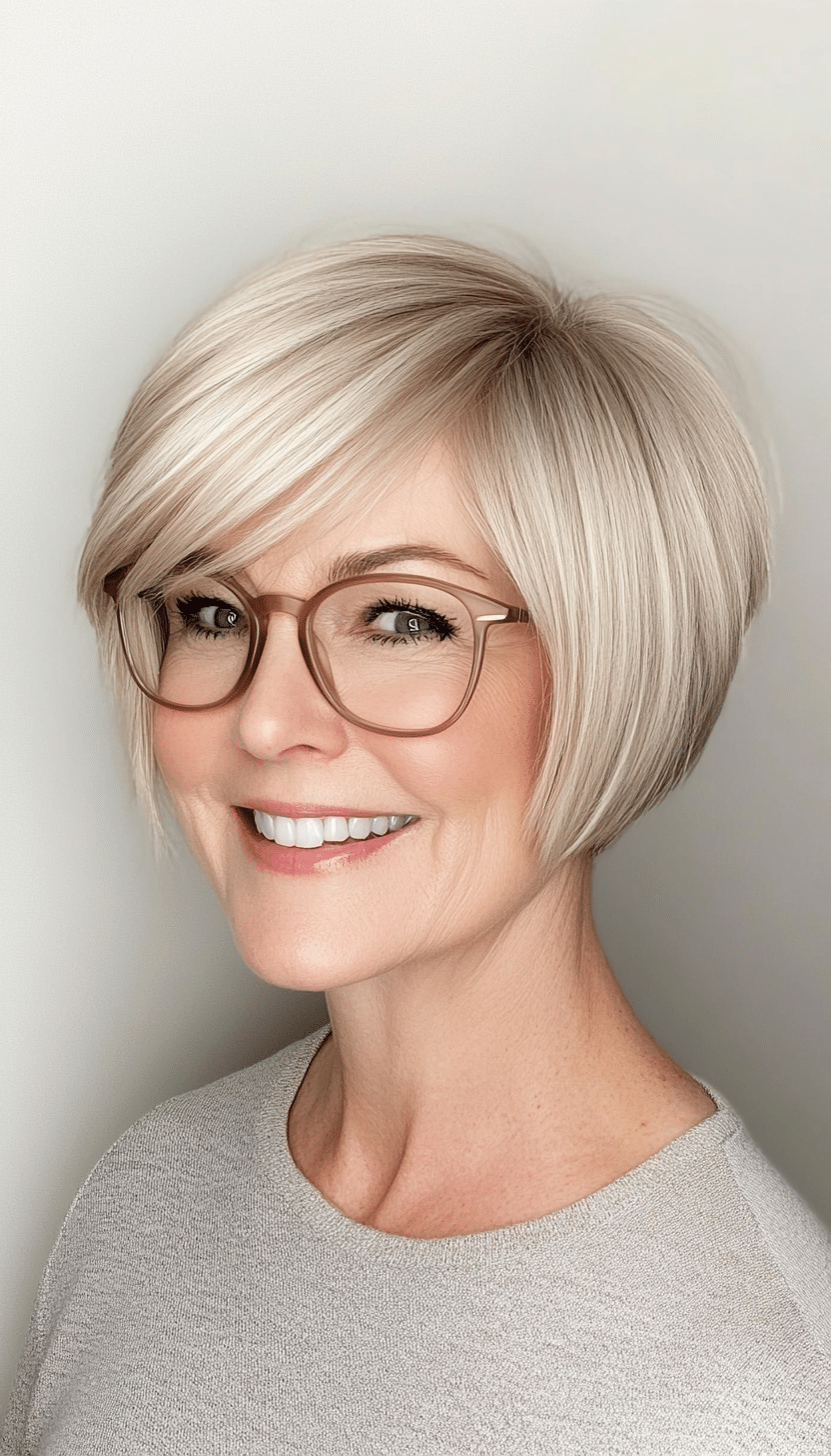 2. Soft Blonde Bob with Side Swept Bangs (Short Hairstyles For Women Over 60 With Glasses) - Short Hairstyles For Women Over 60 With Glasses