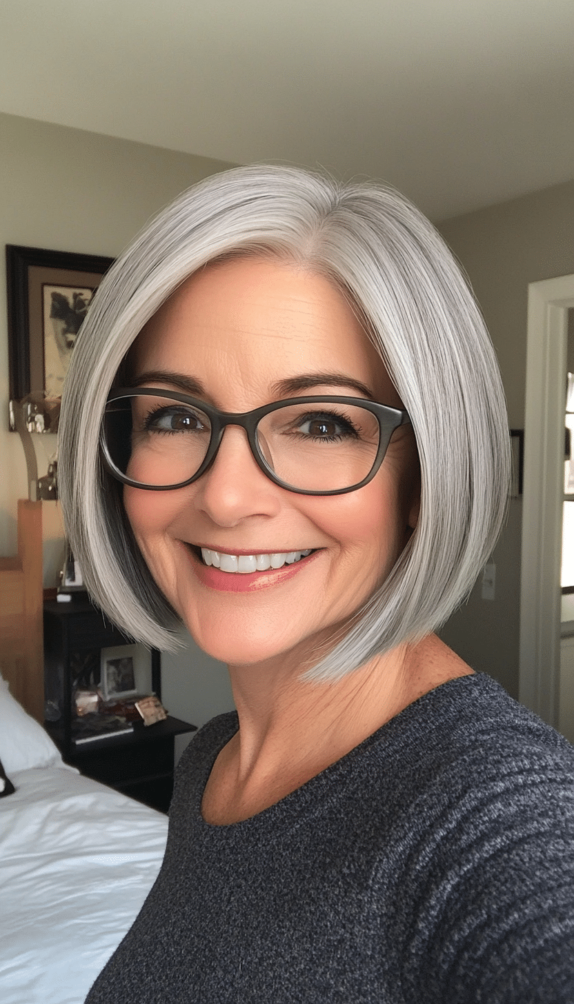 6. Icy Gray Short Bob (Short Hairstyles For Women Over 60 With Glasses) - Short Hairstyles For Women Over 60 With Glasses
