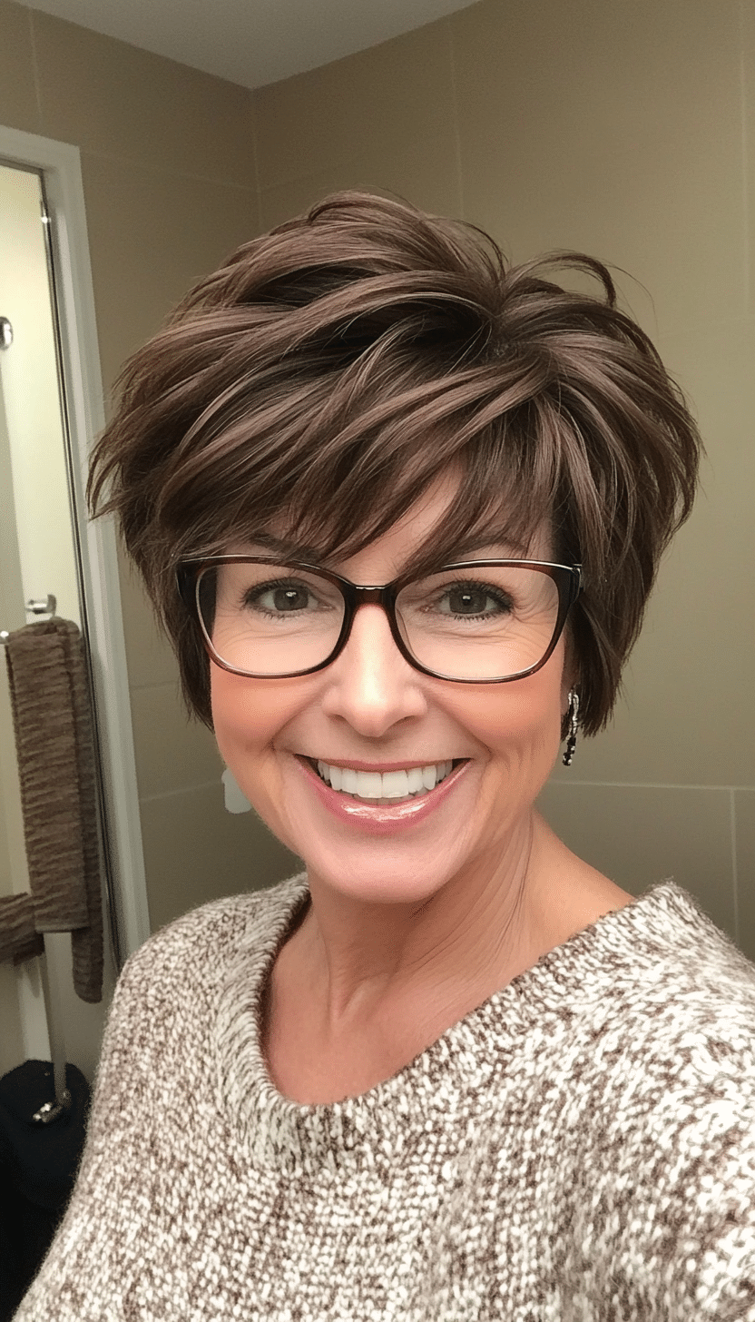 8. Chocolate Brown Modern Shag (Short Hairstyles For Women Over 60 With Glasses) - Short Hairstyles For Women Over 60 With Glasses